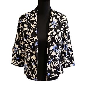 Molly & Maxx floral Zip Up Dress Jacket, Black, White, Periwinkle Size PS